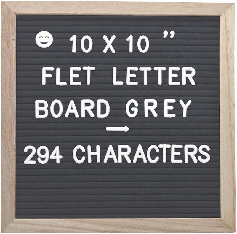 INTOMYTH Felt Letter Board with 294 Letters Numbers & Symbols, First Day of School Board, 10x10 Inches, Changeable Message Board with Wooden Frame Wall Mount Hook (Grey) - Image 1